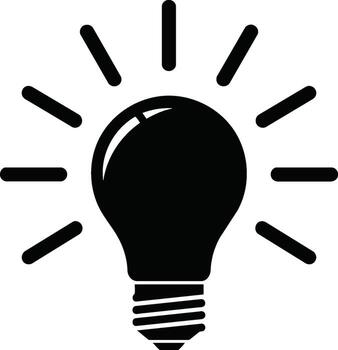 negro bombilla icono con radiante líneas simbolizando idea. vector