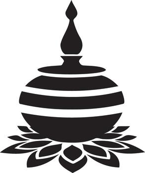 Buddhist Symbol A striking minimalist rendering of a Buddhist relic vessel or stupa, perched elegantly atop a lotus flower, the symbol of purity and enlightenment. vector