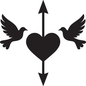 Symbol of Love with Doves This elegant graphic features a heart pierced by an arrow, framed by two graceful doves, creating a powerful representation of love and commitment. vector