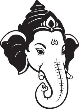 Ganesh Ink Portrait A detailed ink illustration of Ganesh, capturing the intricate features of the deity's elephant head and serene expression, representing wisdom and good fortune. vector
