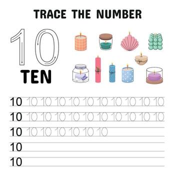 Count and Trace the Number 10 Candle Theme vector