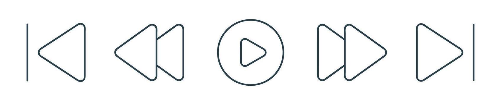 Playback Line Icon Set. Media Player Controls, audio, Rewind, forward, play, pause, outline illustration vector