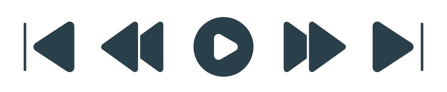 Media Player Control Icon Set Audio, Playback, Play, rewind, forward, previous, next, solid illustration vector
