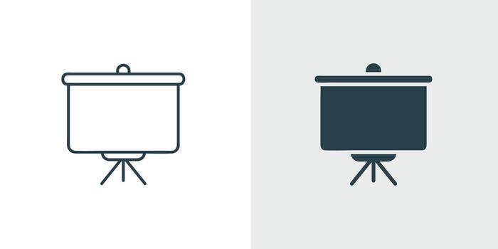 Presentation Screen Icon Projector Display, Business Meeting Symbol. Conference, seminar, data, information, speech, outline and glyph illustration. vector