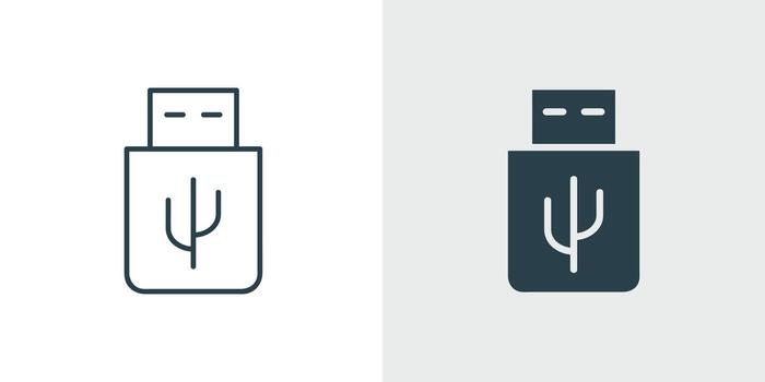 USB Flash Drive Icon Data Storage, File Transfer Symbol. Technology, media, connect, portable, device, outline and glyph illustration. vector