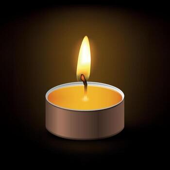 Candle with a flame in darkness vector