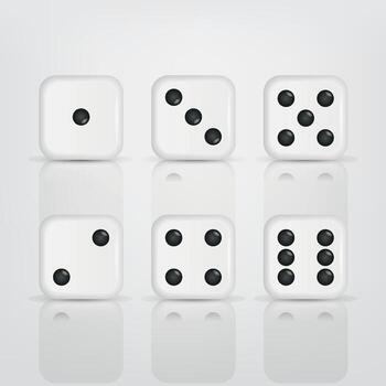 Six white dice with black dots displayed vector