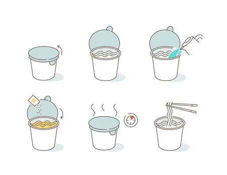 Steps to prepare instant noodles vector