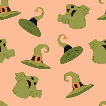 Colorful witch hats on a pastel background vector