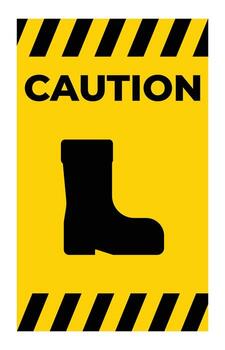 Caution Sign with Safety Boot Symbol and Striped Border for Hazard Warning vector