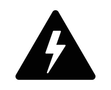 Black and White Warning Sign Featuring Lightning Bolt Icon in Triangle Shape vector