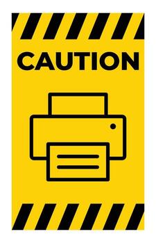 Caution Sign for Printer Area with Bold Warning and Icon on Yellow Background vector