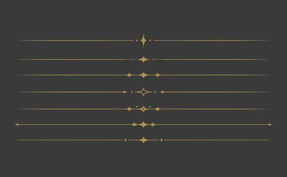 Set of simple gold star and sparkle line divider separator vector