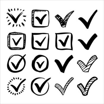 Hand Drawn Check Mark and Checkbox Set vector
