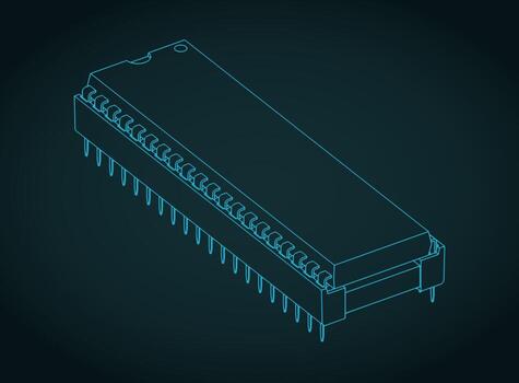 DIP socket with chip isometric blueprint vector