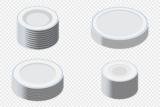 Isometric plate set. Empty plate set. Isometric cutlery. Isometric tableware set. illustration, vector