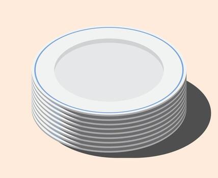 Isometric plates. Empty plates. Isometric cutlery. Isometric tableware vector