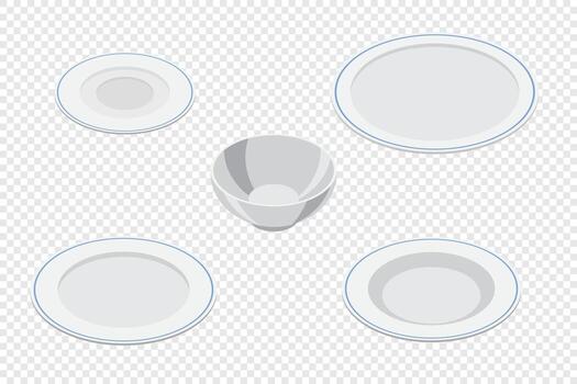Isometric plate set. Empty plate set. Isometric cutlery. Isometric tableware set. vector