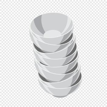 Isometric bowls. Empty bowls. Isometric cutlery. Isometric tableware. vector