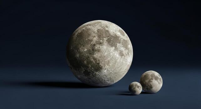 Three Moons in Deep Space with Textured Surface photo
