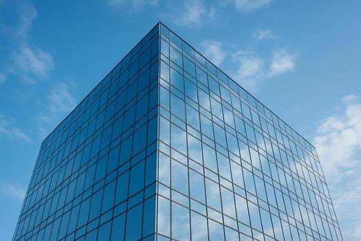 A large glass building with a blue sky photo