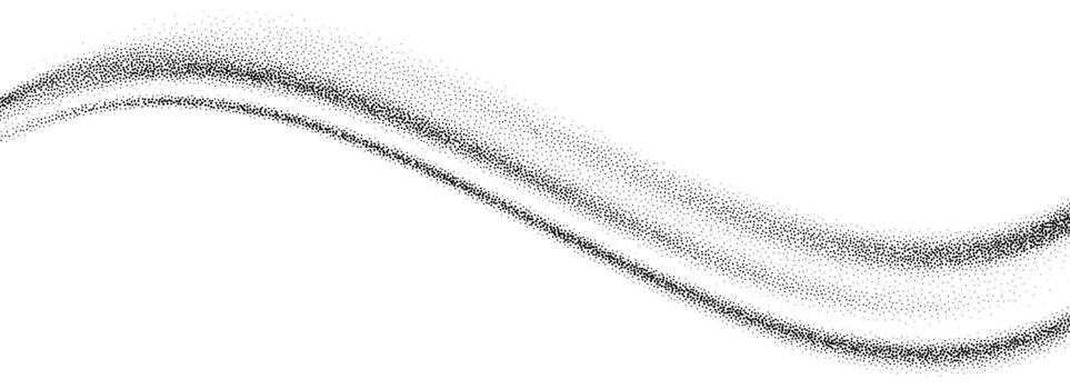 Gradient grain texture wave. Black stippled curved line background. Undulate smooth sand backdrop with speckles, particles, granules. Grunge noise dotted wallpaper for banner, poster, brochure. vector