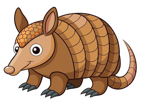 Cartoon armadillo with a protective shell isolated on white background, a unique and interesting mammal vector
