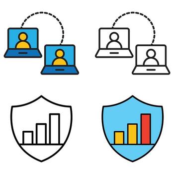 en línea colaboración y datos seguridad íconos conjunto en blanco fondo.negocio iconos vector