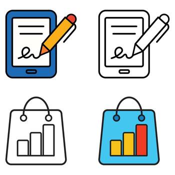 digital firma y ventas crecimiento análisis íconos conjunto en blanco fondo.negocio icono. vector