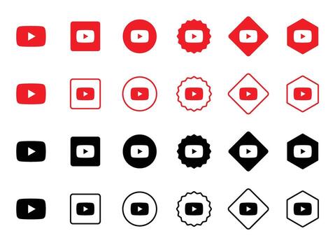 Collection of YouTube Icon Variations in Red and Black vector