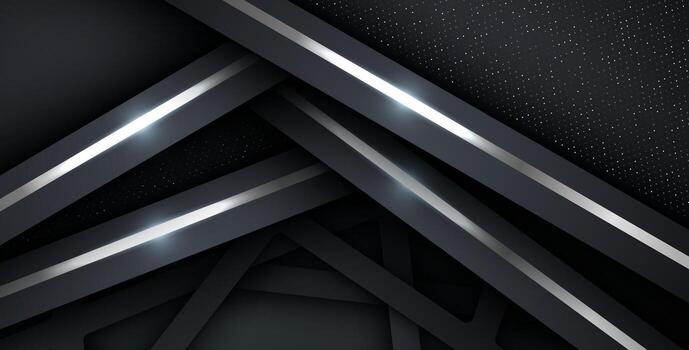dark abstract background with triangle square black overlap layers. silver list and silver glitters dots element on slash papercut textured background. , vector