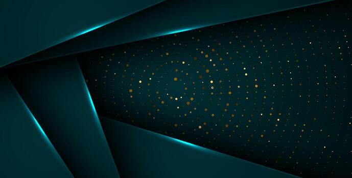 abstract dark green overlap layers with white light, circle texture with silver and golden glitters dots element decoration., . vector