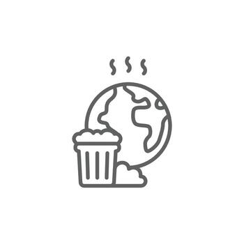 Pollution icon. Simple outline style. Global trash, earth globe, trash, recycle bin, recycling, garbage, planet, environment concept. Thin line symbol. Isolated design. Editable stroke vector
