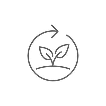 Reforestation icon. Simple outline style. Tree, plant with circle cycle, ecosystem, sustainable, restore, forest, environment concept. Thin line symbol. Isolated design. Editable stroke vector