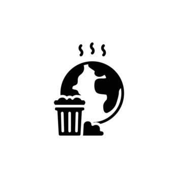 Pollution icon. Simple solid style. Global trash, earth globe, trash, recycle bin, recycling, garbage, planet, environment concept. Silhouette, glyph symbol. Isolated design vector