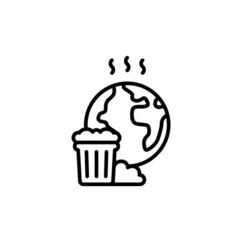 Pollution icon. Simple outline style. Global trash, earth globe, trash, recycle bin, recycling, garbage, planet, environment concept. Thin line symbol. Isolated design vector