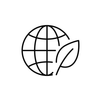 Earth and environment icon. Simple outline style. Impact, environmental, globe, sustainable, leaf, world, planet, green, ecology concept. Thin line symbol. Isolated design vector