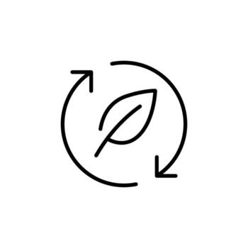 Biodiversity icon. Simple outline style. Ecology featuring a leaf encircled by arrows, sustainability, nature, ecological practices concept. Thin line symbol. Isolated design vector