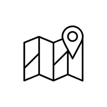 Folded Map Icon with Location Pin Pointer in Line Art Style on White Background vector