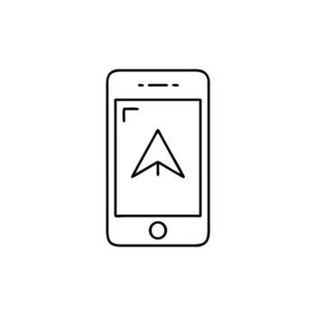 Outline Smartphone with Navigation Arrow on Screen, White Background Icon vector