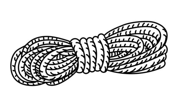 roll of rope, in the style of a doodle. A thick rope, wound by hand. Graphics, engraving, shading. Drawings in black ink, using a marker. Design of postcards and packaging. Picnics, hikes, camping vector