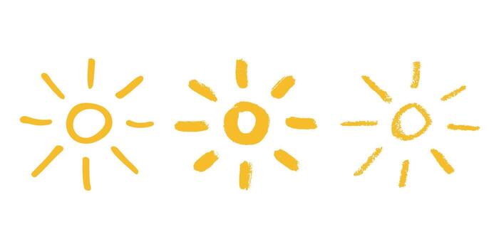 pencil Set of simple hand drawn abstract sun symbol Summer doodle Single element for print, web, design, decor vector