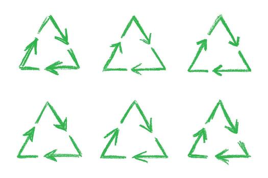 Set of hand drawn recycle arrow icon Recycling resources symbol Reuse of materials, zero waste, green environment, saving the planet rotation reuse vector