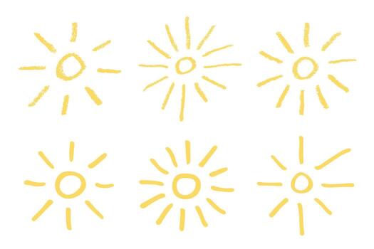 Set of simple hand drawn abstract sun symbol Summer doodle Single element for print, web, design, decor sunbeam vector