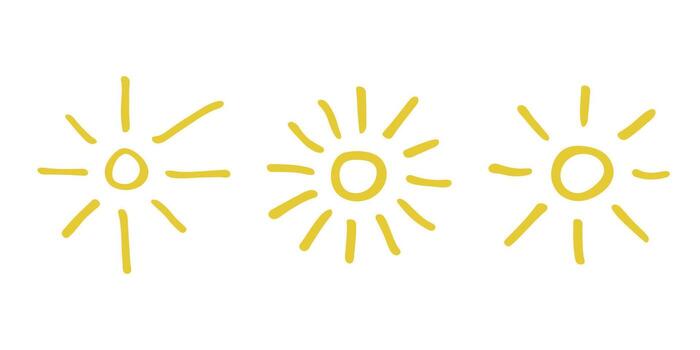 sunbeam Set of simple hand drawn abstract sun symbol Summer doodle Single element for print, web, design, decor vector