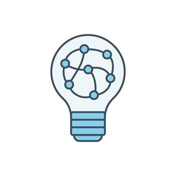 AI prediction, thinking concept. Light bulb with neural network vector