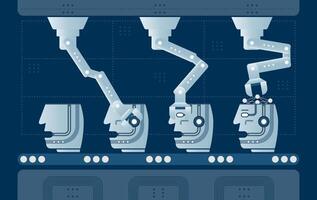Bot production automated process. four robot heads vector