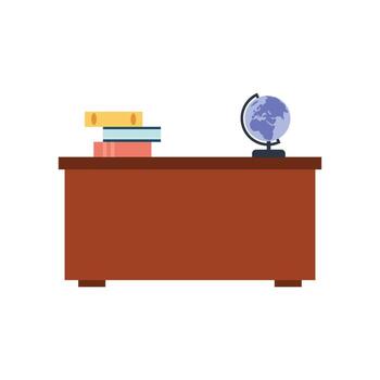 un escritorio con libros y un globo en eso vector