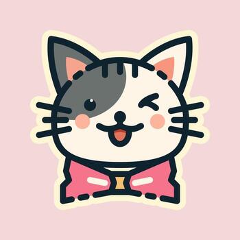 Illustration of Ribbon cat, designed in flat style. Ideal for stickers, branding, and digital projects. Comes in multiple formats, and making it versatile for both print and online use. vector