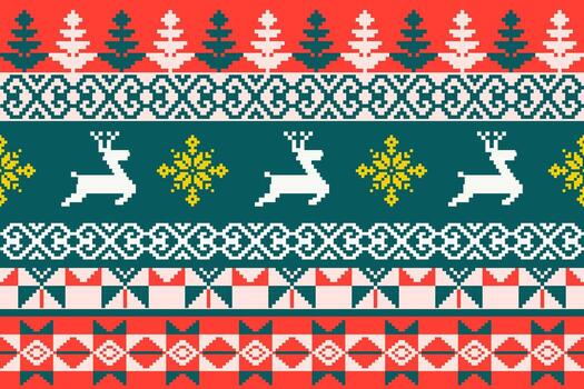 Reindeer and Snowflake Pixel Seamless Texture vector